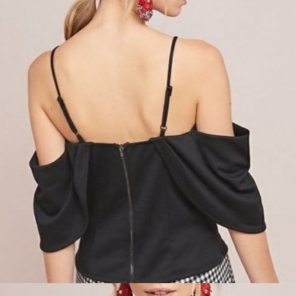 Anthropologie Eri + Ali Black Maria Draped cold off shoulder top - Picture 2 of 5